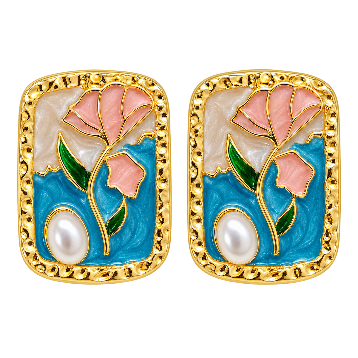 Flora Pearl - Enamel Stud Earrings