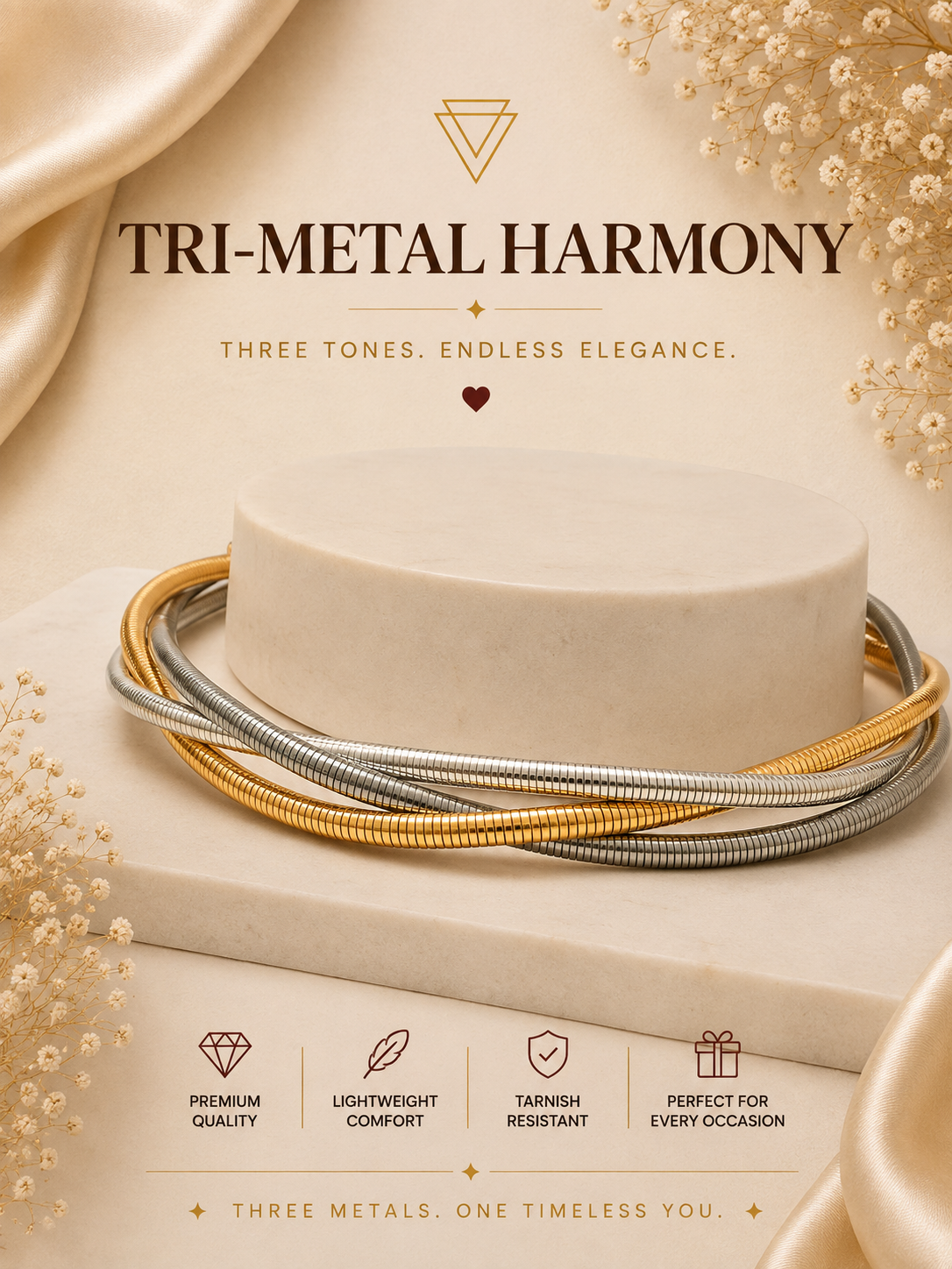 Tri-Metal Harmony Korean Necklace