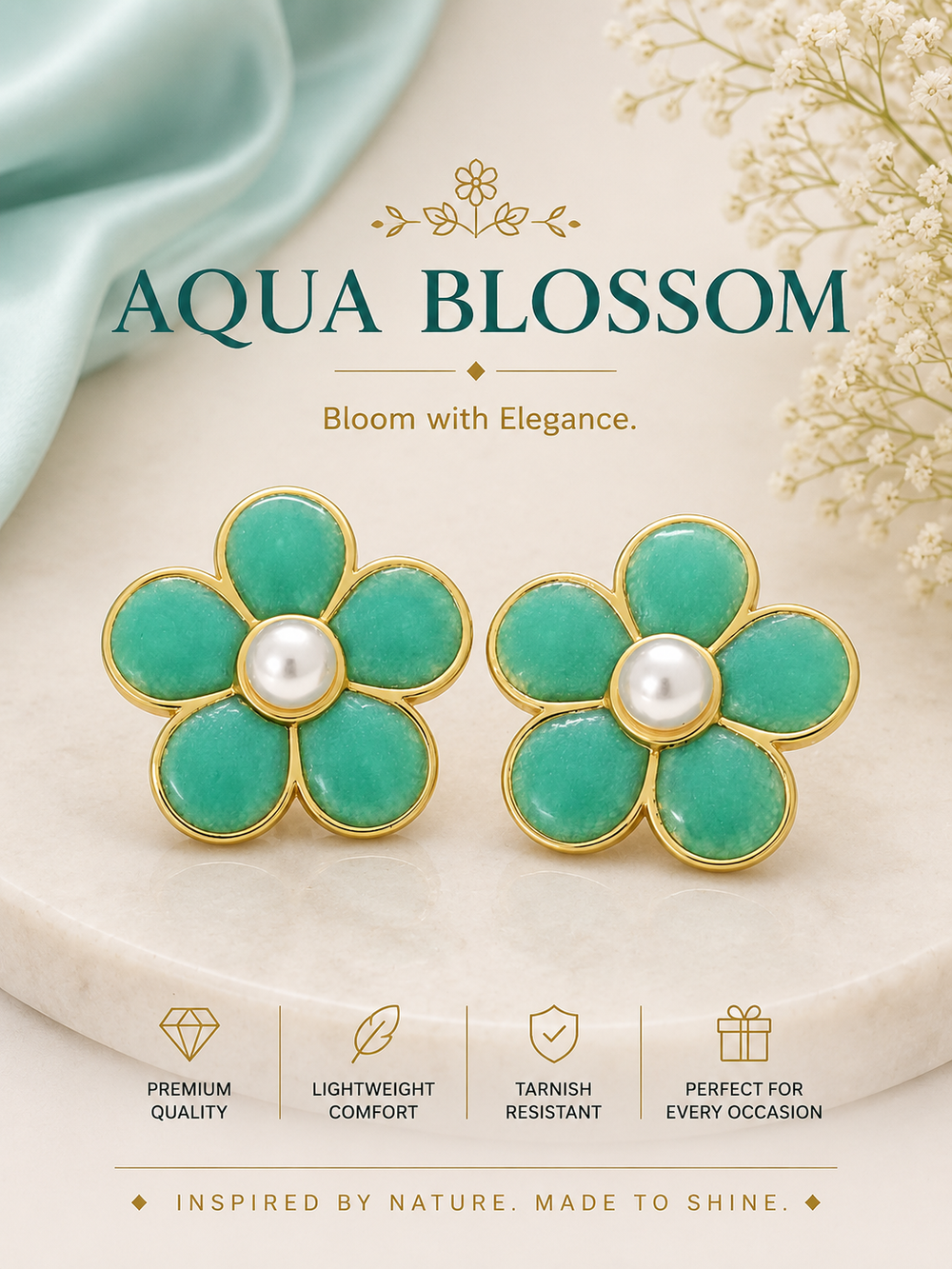 Aqua Blossom Floral Earrings