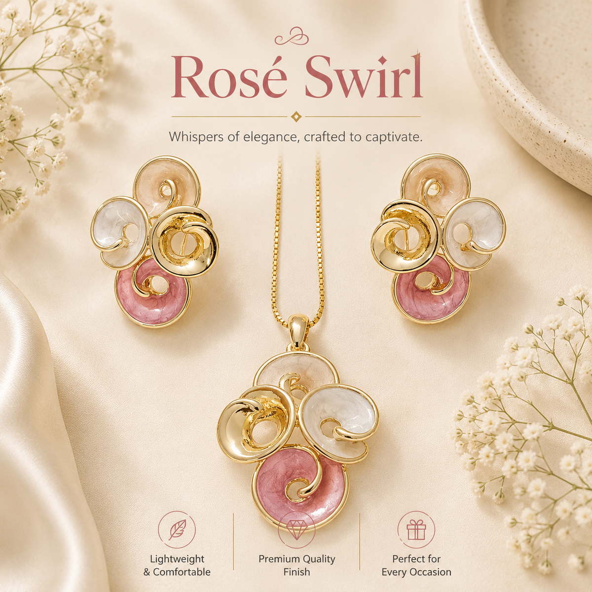 Rose Swirl Necklace Set