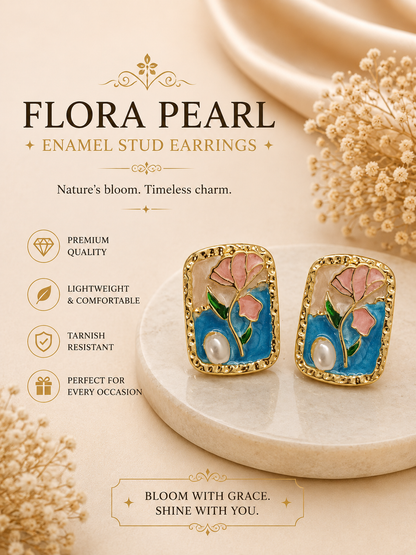 Flora Pearl - Enamel Stud Earrings