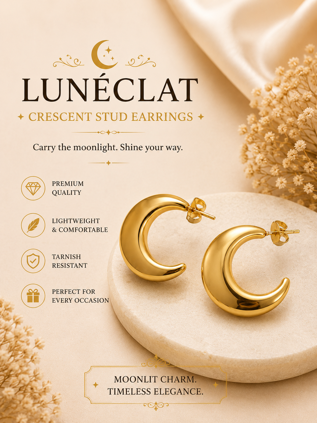 Luneclat - Crescent Stud Earrings