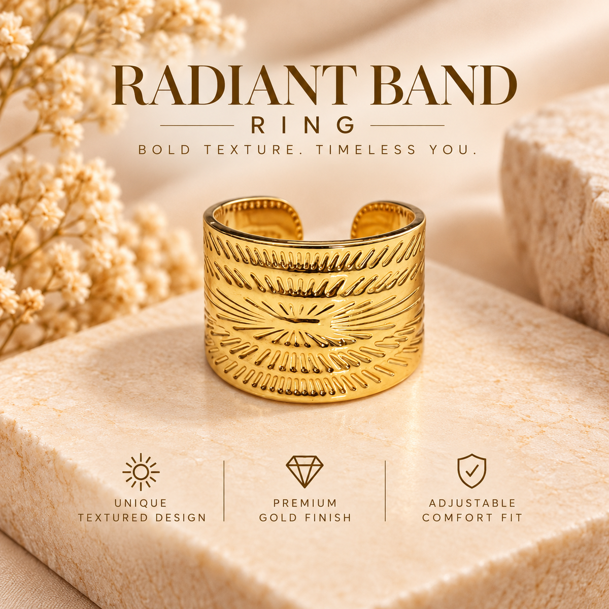 Radiant Gold Cuff Ring