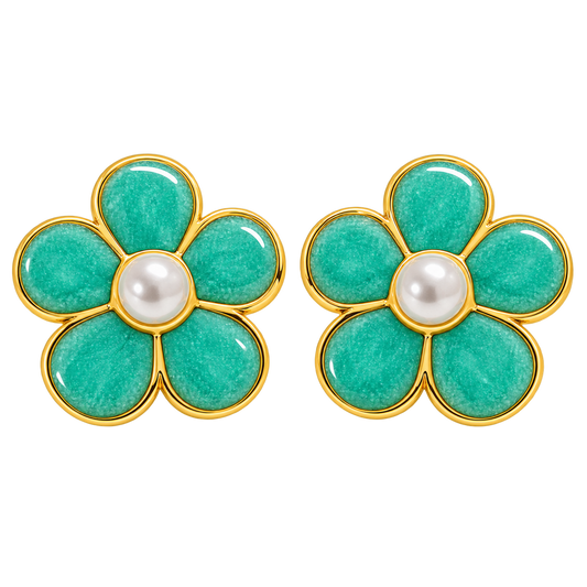 Aqua Blossom Floral Earrings