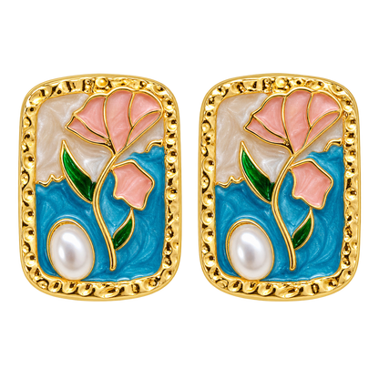 Flora Pearl - Enamel Stud Earrings