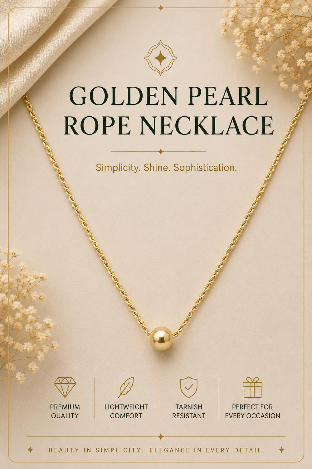 Golden Pearl Rope Necklace