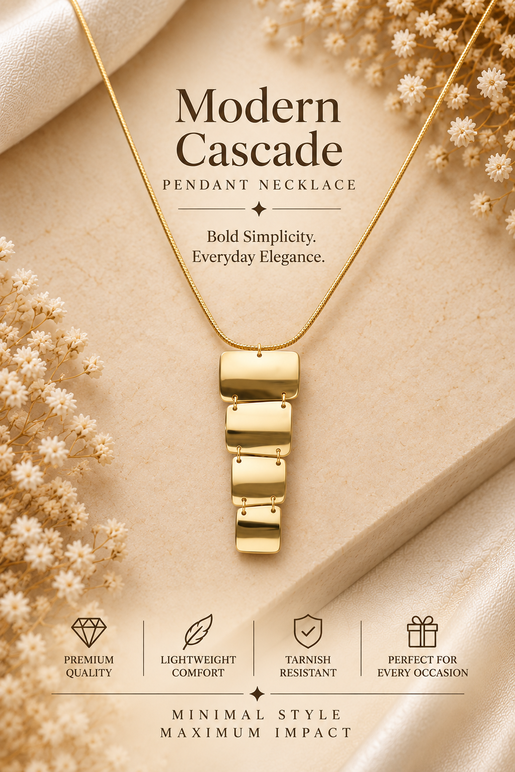 Modern Cascade Gold Pendant