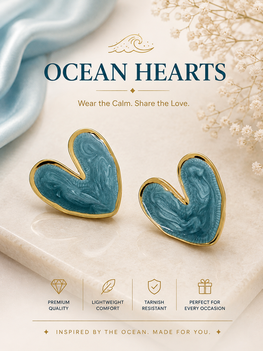 Ocean Hearts Teal Marbled Earrings