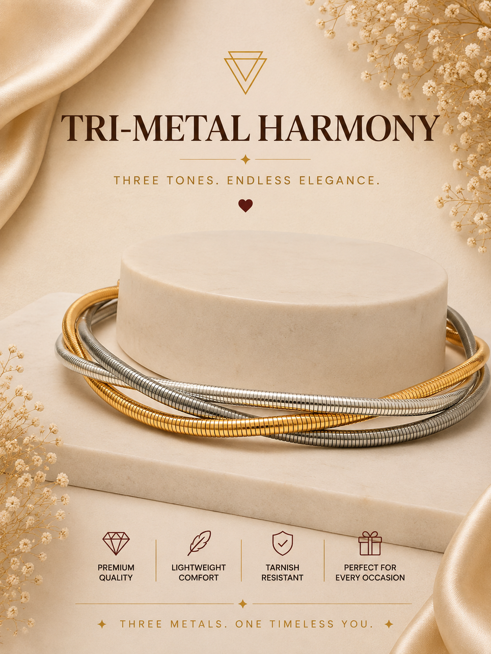 Tri-Metal Harmony Korean Necklace